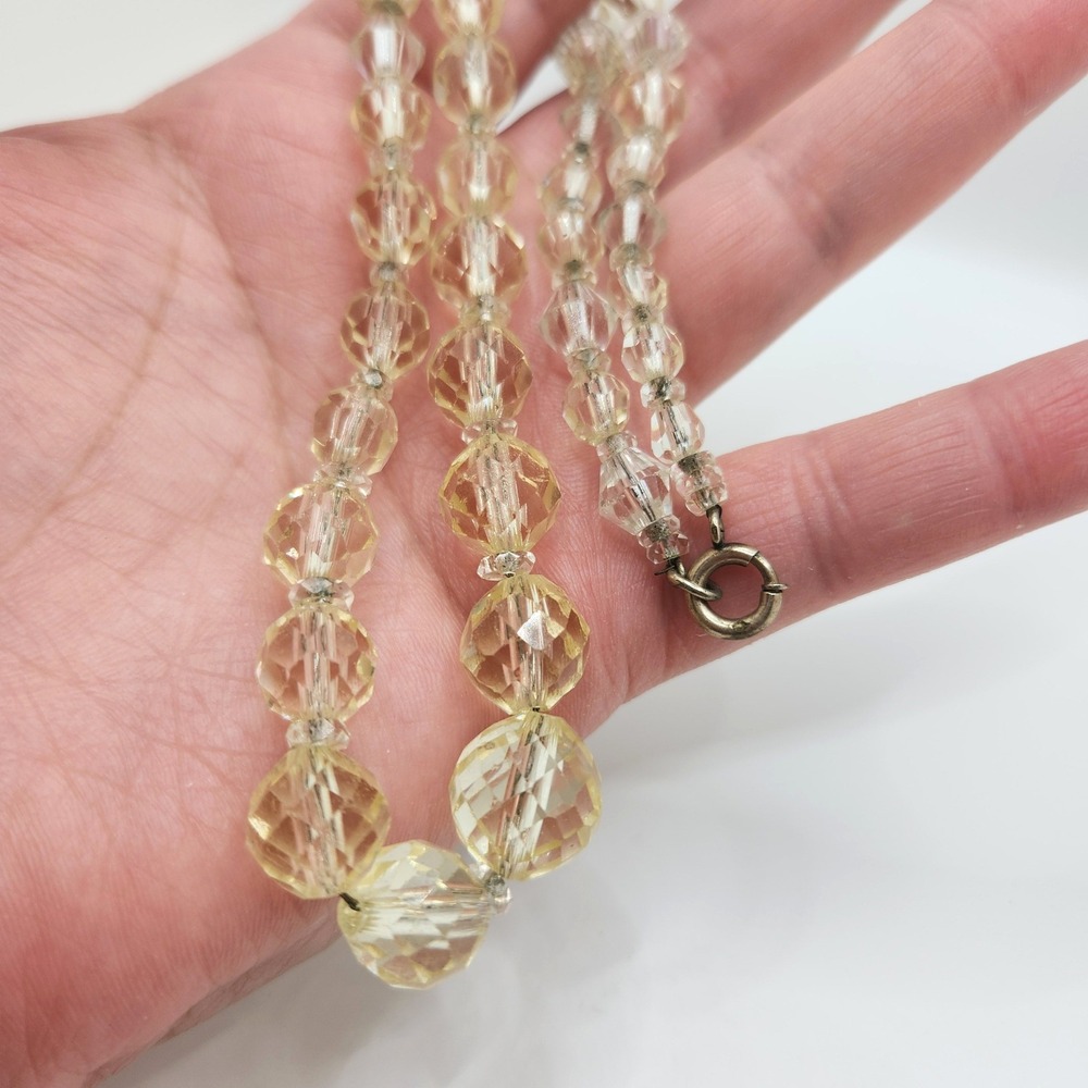 Antique‎ Art Deco Necklace Graduated Crystal Glass Faceted Bead Clear Champagne